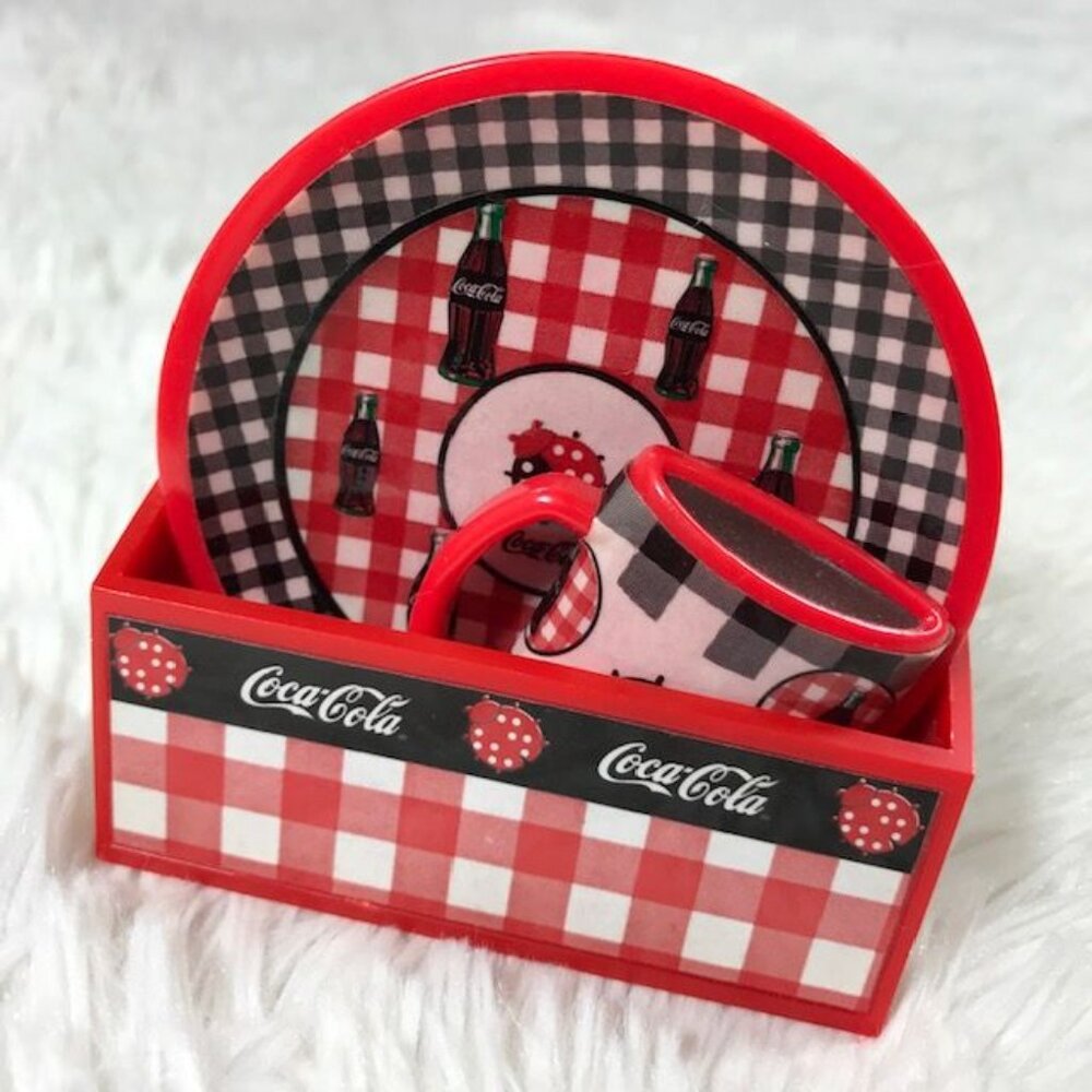 NWOT Set of 3 Vintage Coca-Cola Ladybug Check Plate Mug Caddy Nesting Magnets - Picture 2 of 8